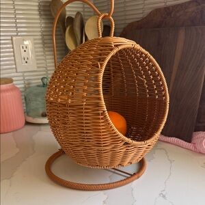 Rattan Hanging Fruit Basket Stand - Tan
